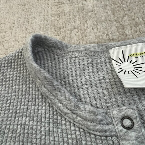 Aerie Offline Gray Waffle Knit Henley Thermal Top XS Cotton Blend - Picture 9 of 12